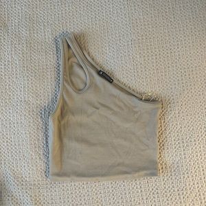 Zara Tan One Shoulder Crop Top